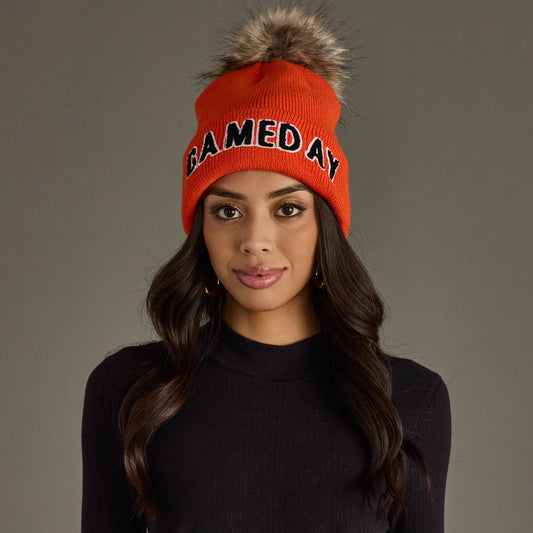 Orange & Black Game Day Pom Hat