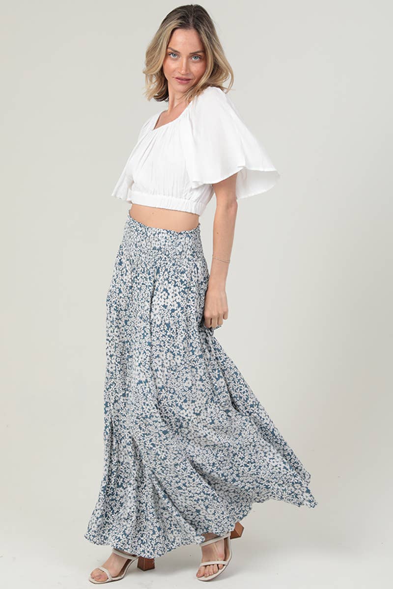 TIERED SKIRT WITH SMOCKED WAISTBAND