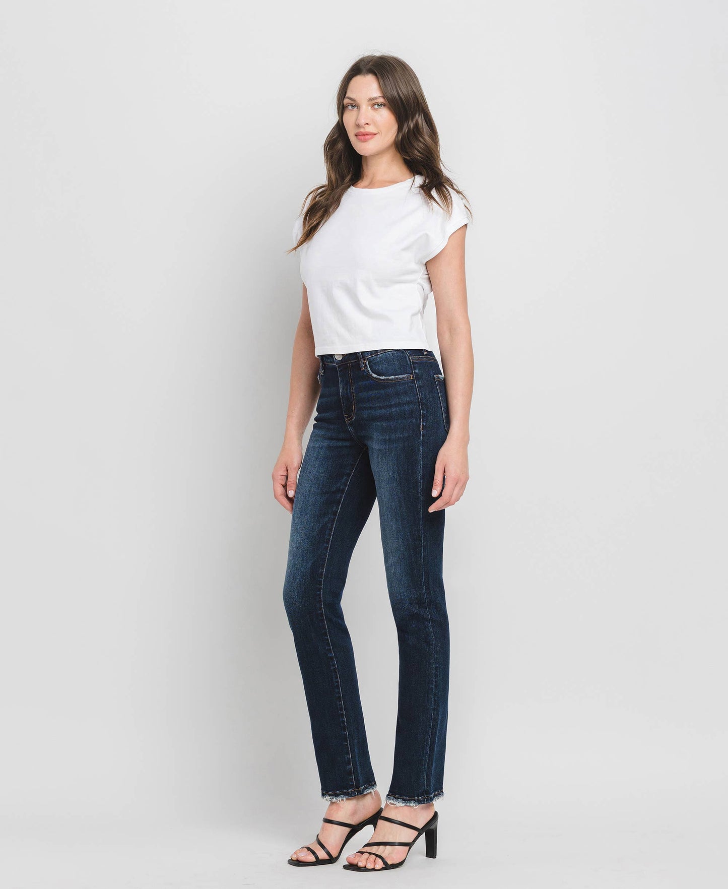 HIGH RISE LONG SLIM STRAIGHT JEANS