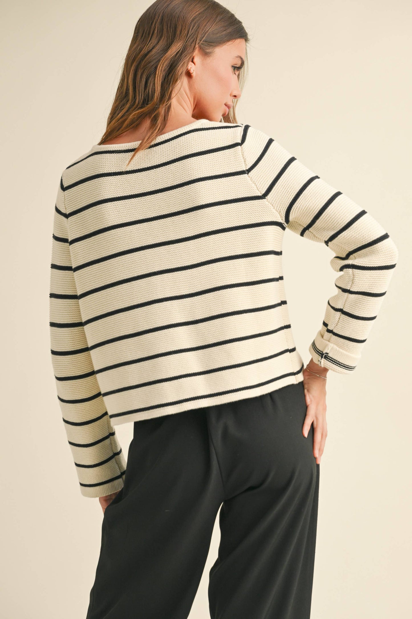 STRIPED TIED FRONT CARDIGAN