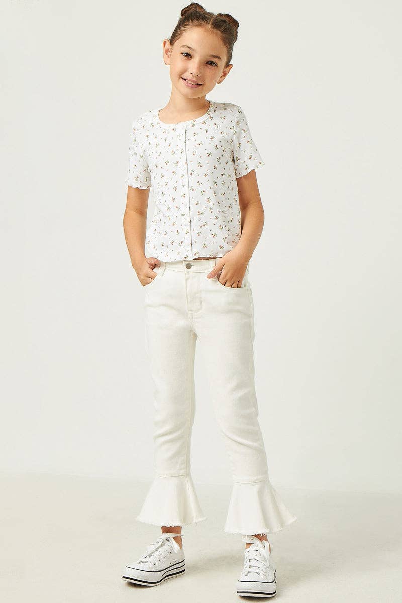 Girls Button Detail Ditsy Floral Knit T Shirt