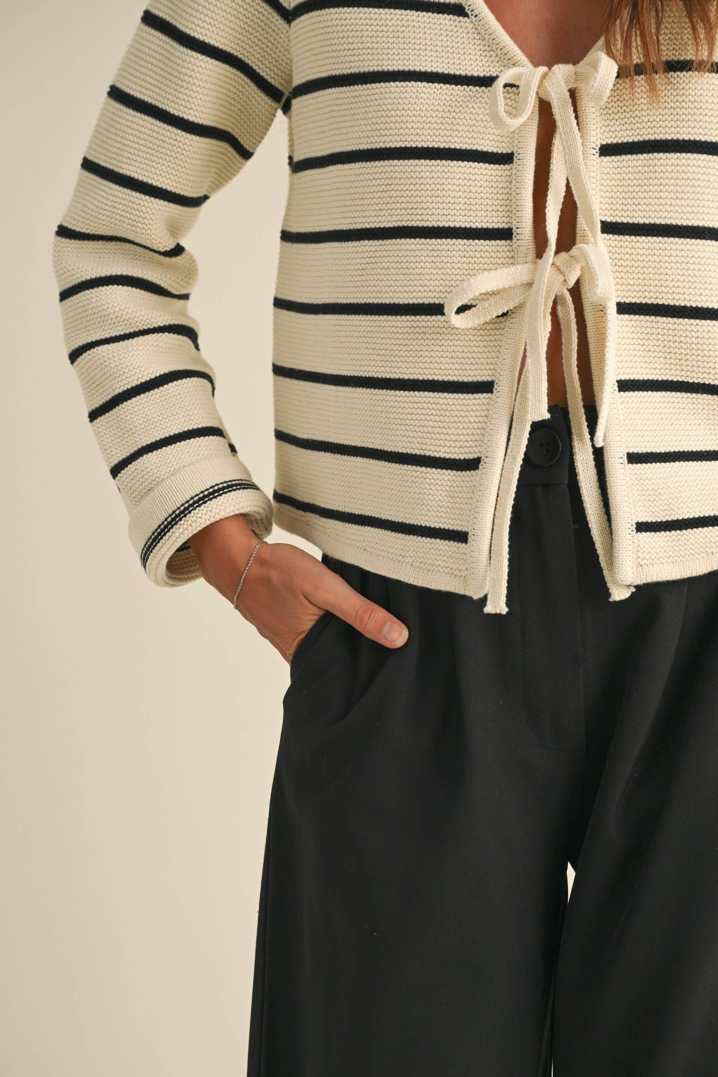 STRIPED TIED FRONT CARDIGAN