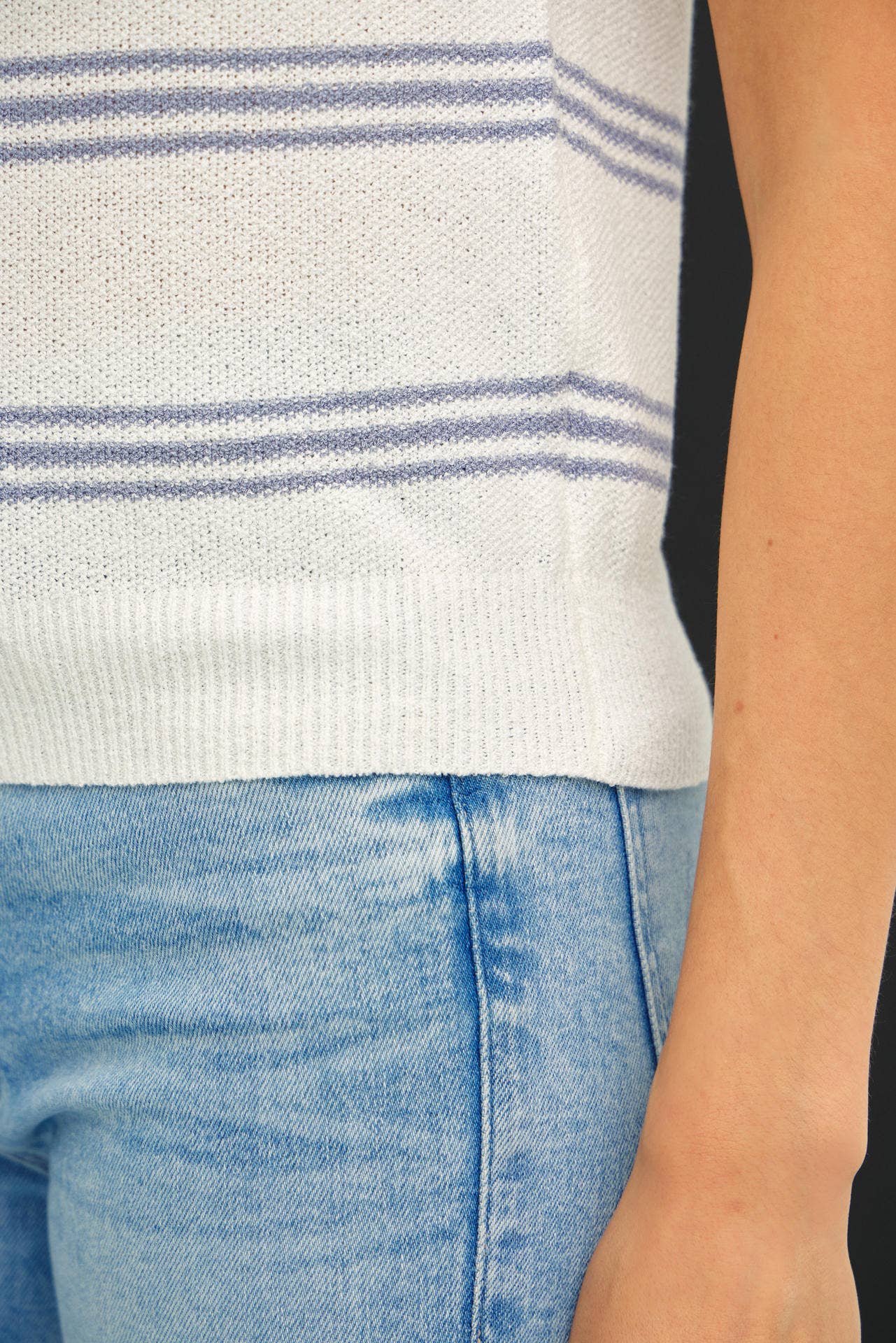 TRIPLE STRIPE SWEATER TANK: Denim