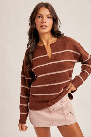 SYDNEY BROWN AND PINK STRIPED SWEATER