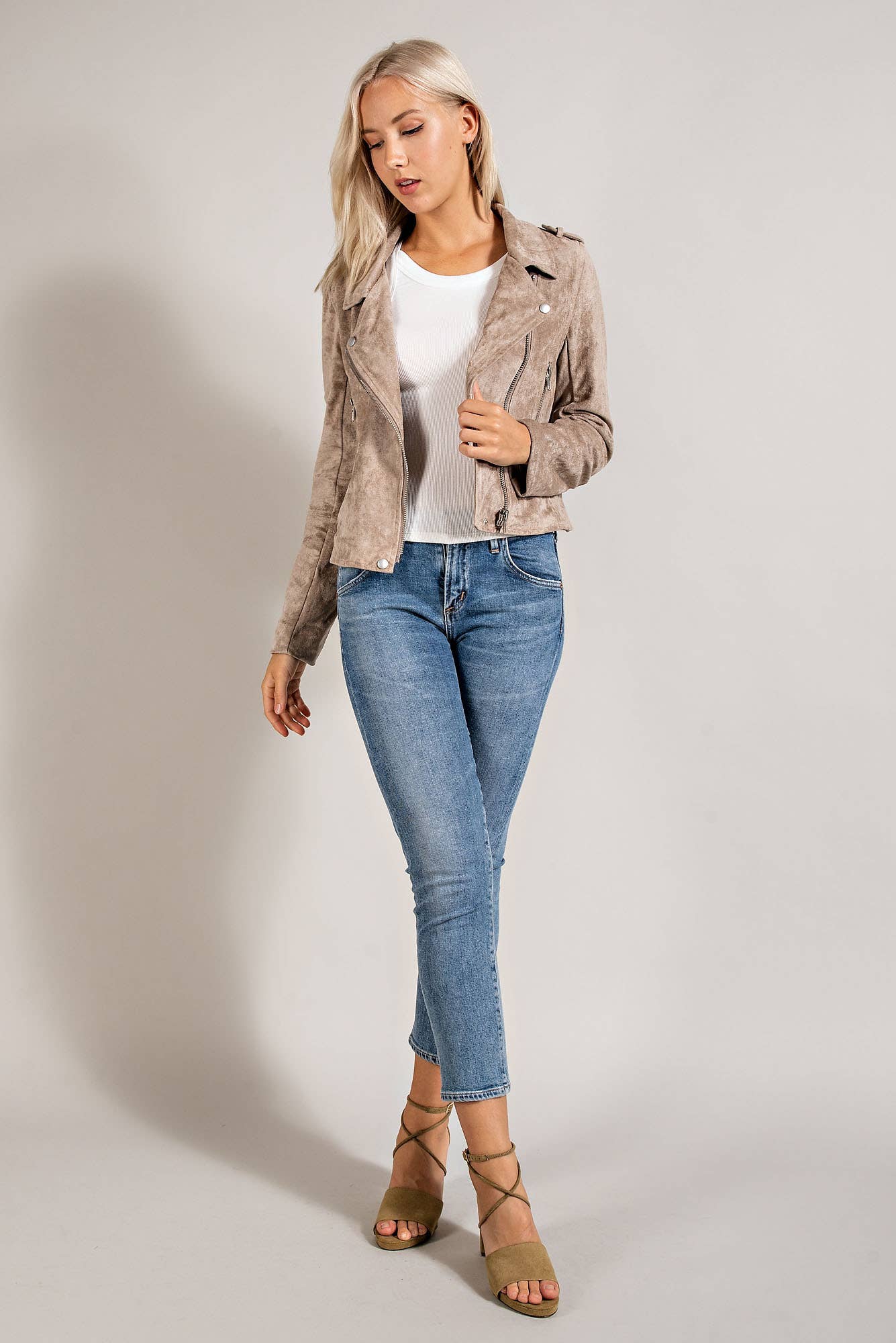 JOSIE BEIGE SUEDE ZIP JACKET