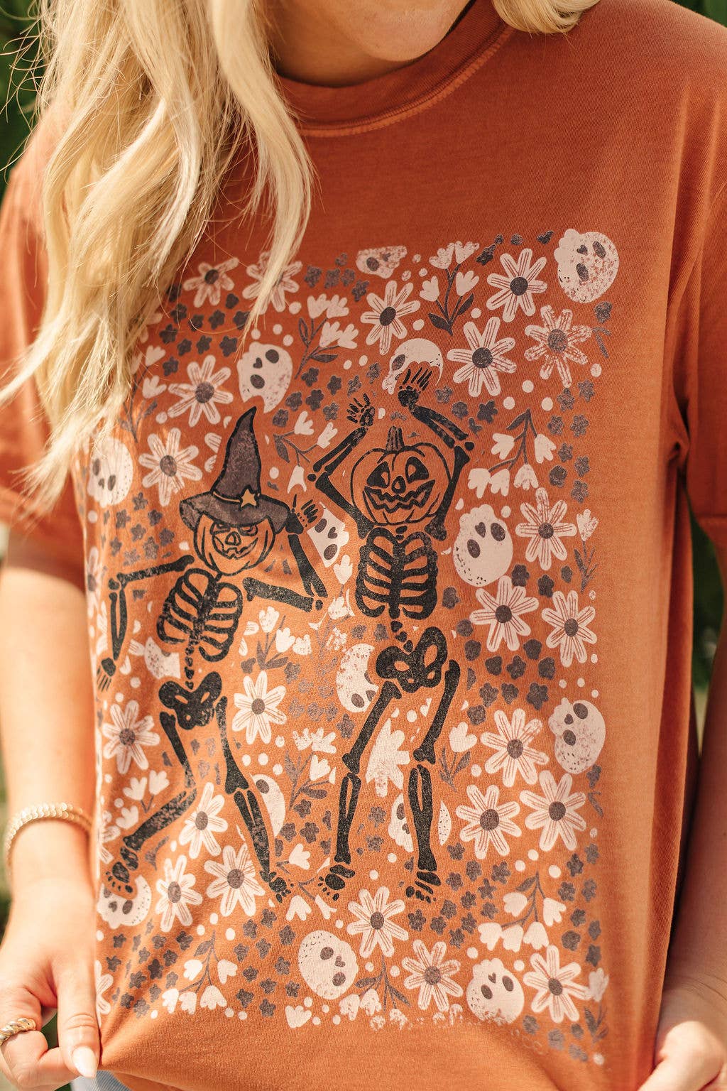 Floral Skeleton Pumpkins GraphicT