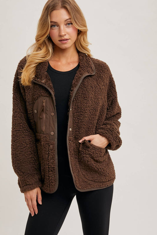 BUTTON DOWN FLEECE SHERPA JACKET