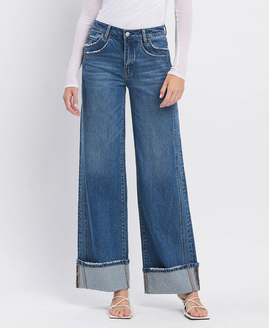 IVA HR CUFFED PANEL WIDE LEG JEANS