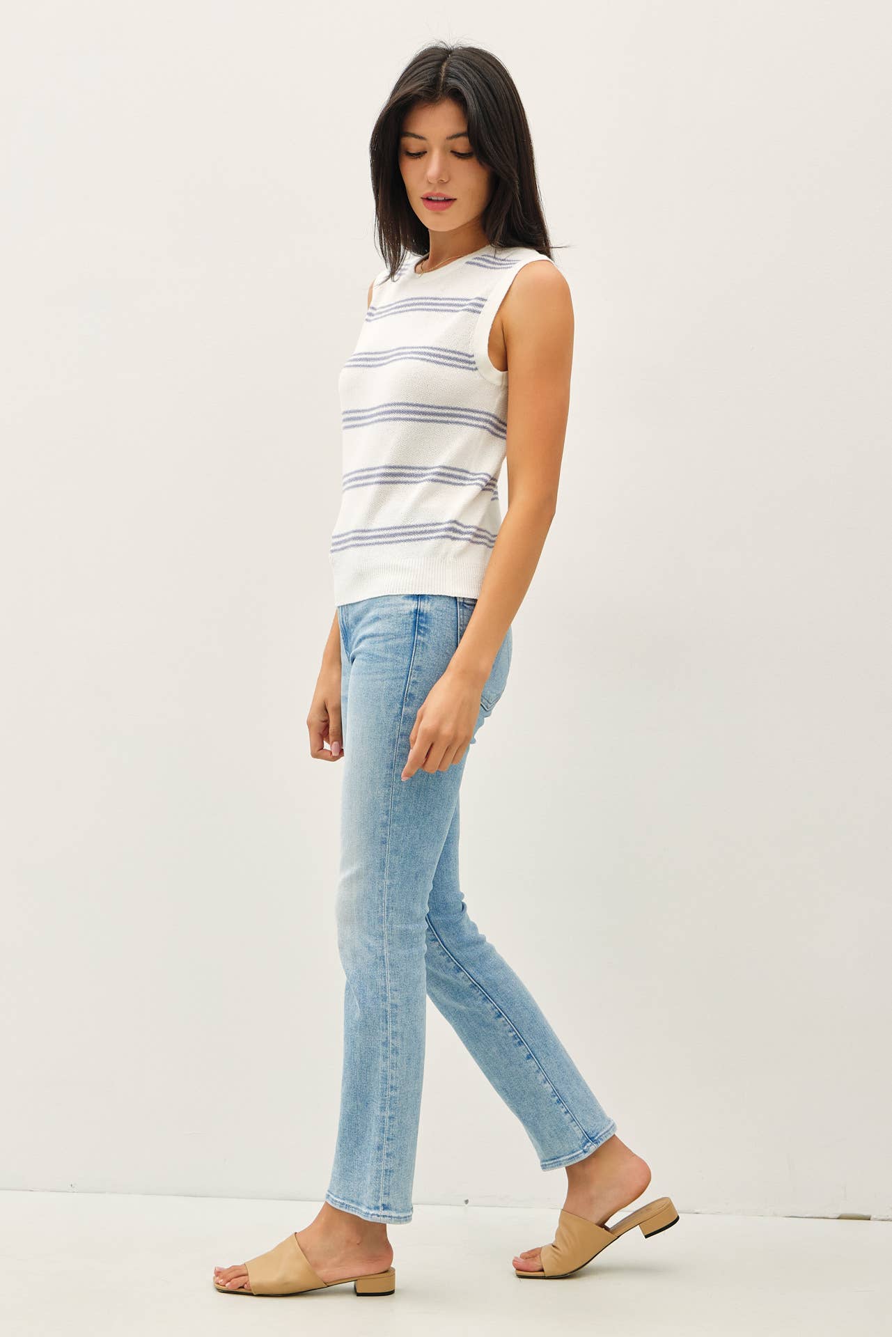 TRIPLE STRIPE SWEATER TANK: Denim