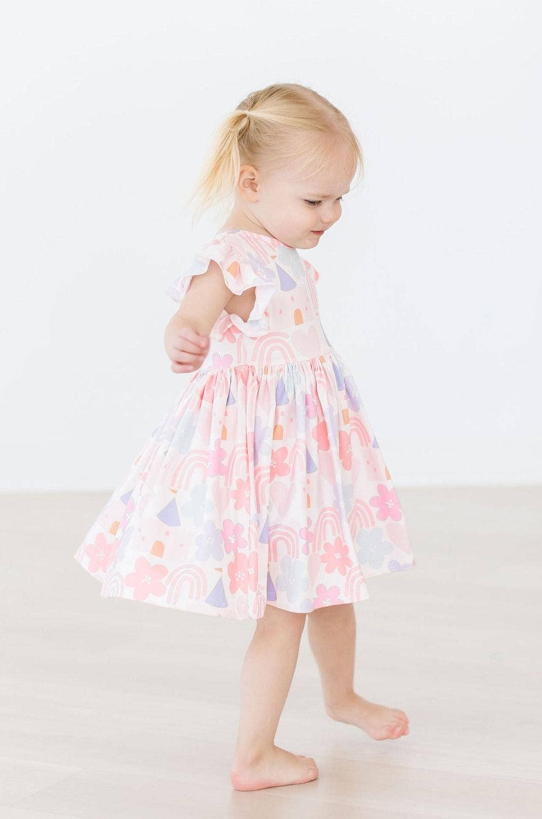 Castles & Rainbows Flutter Sleeve Twirl Dress: