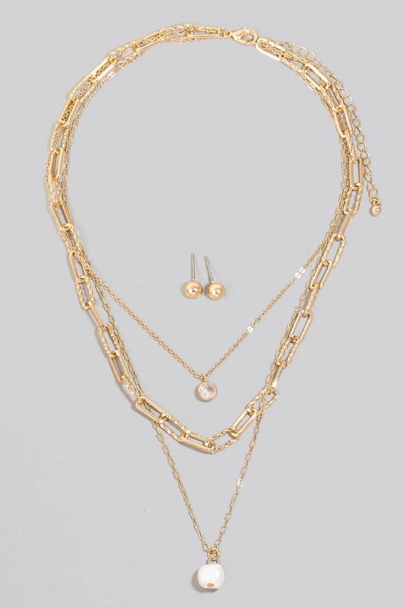 Pearl + Charms Layered Necklace Set