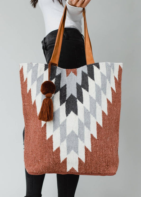 Rust, Cream & Gray Aztec Tote