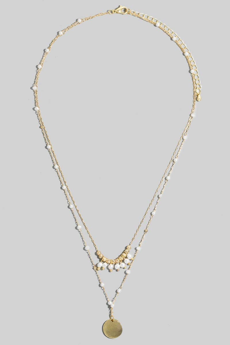 Coin Pendant Pearl Layered Necklace