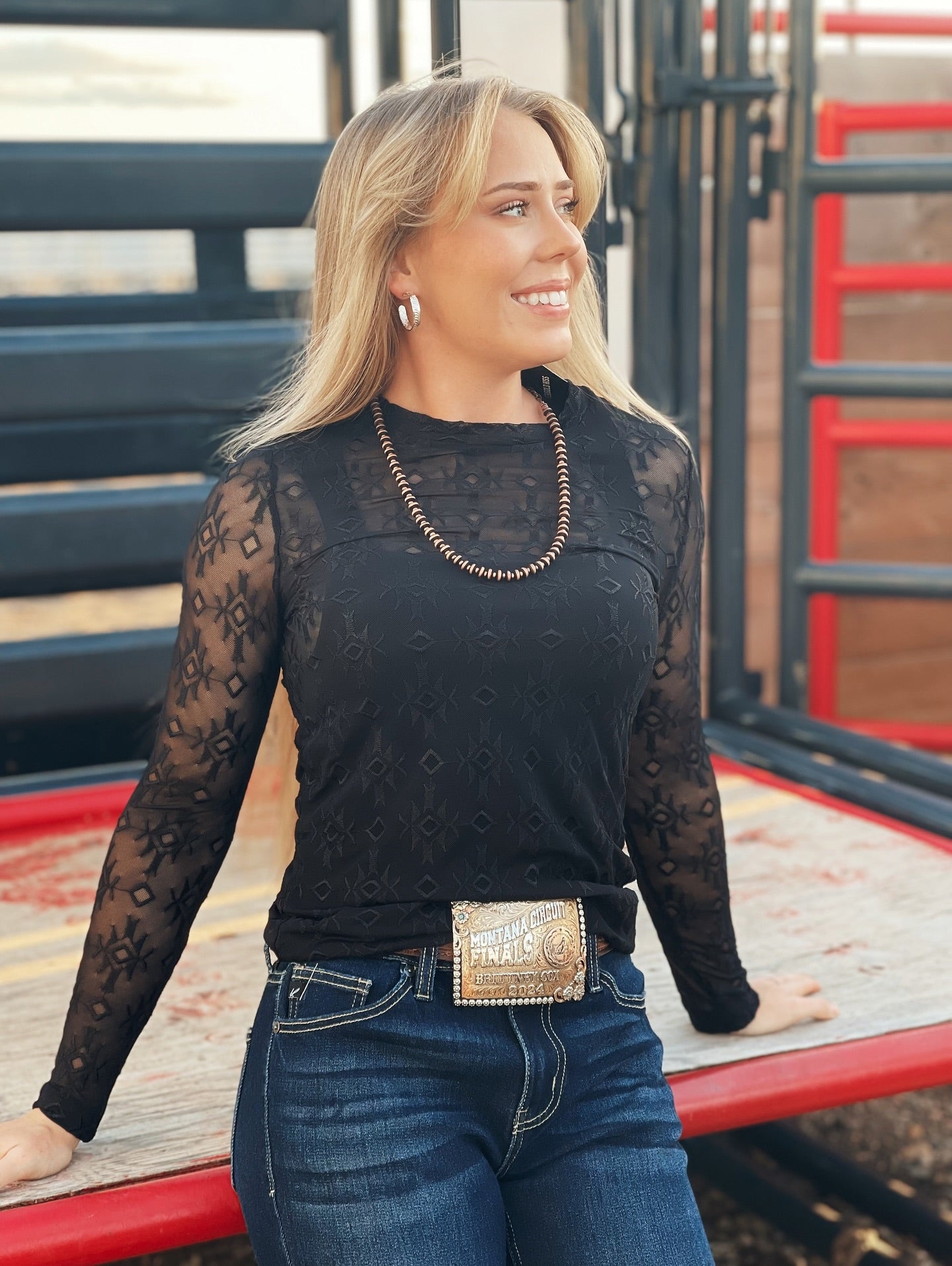 WESTERN BLACK MESH TOP