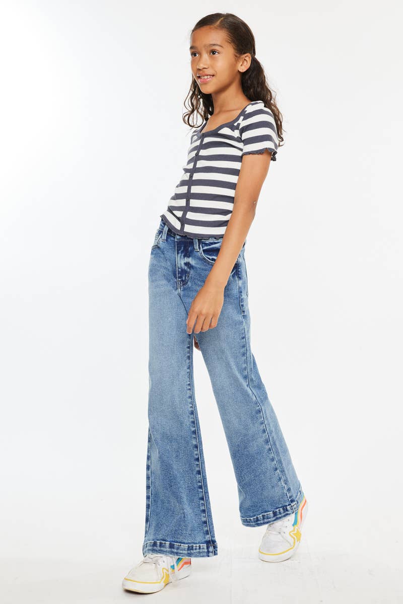 GIRLS HIGH RISE WIDE LEG FLARE JEANS