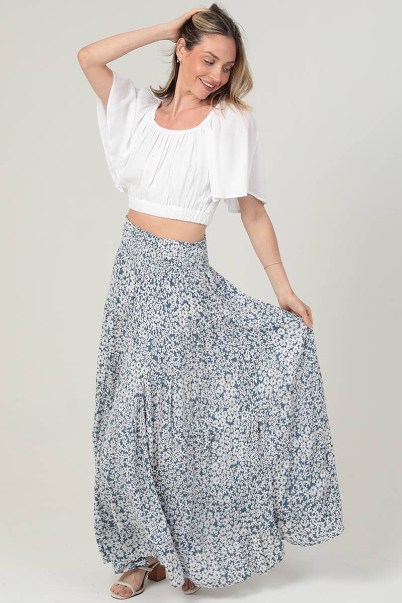 TIERED SKIRT WITH SMOCKED WAISTBAND