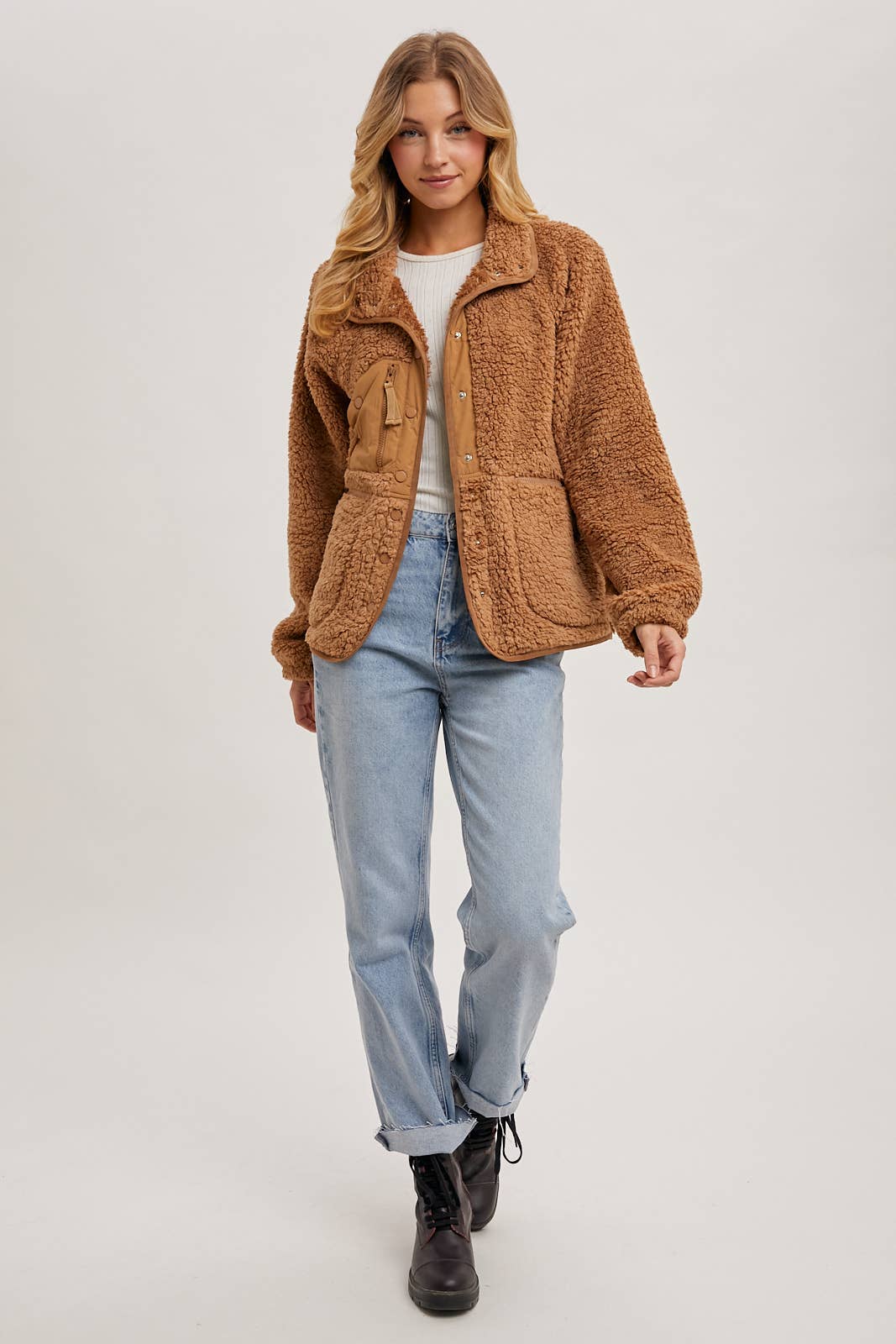 BUTTON DOWN FLEECE SHERPA JACKET