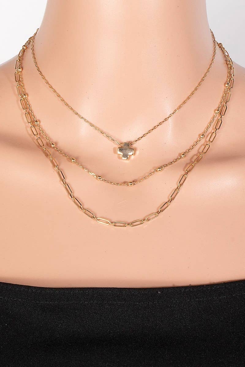Cross Pendant Layered Chains Necklace Set:
