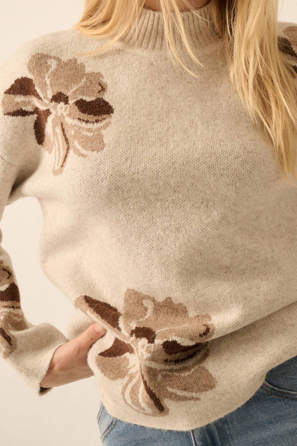 FLORAL MOCK NECK SWEATER