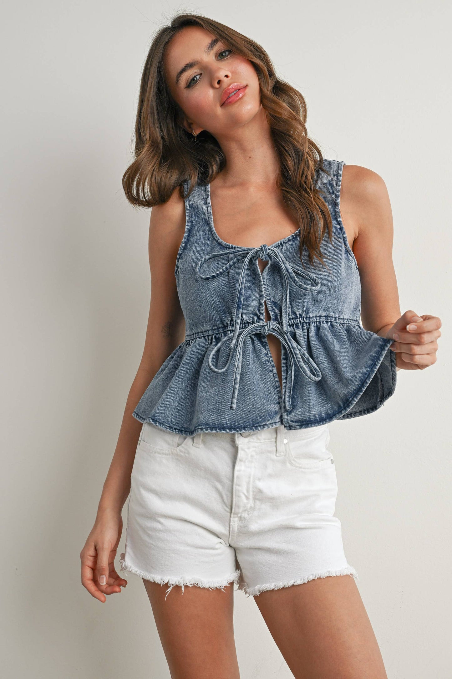 SHANIA RUFFLED HEM TIE TOP