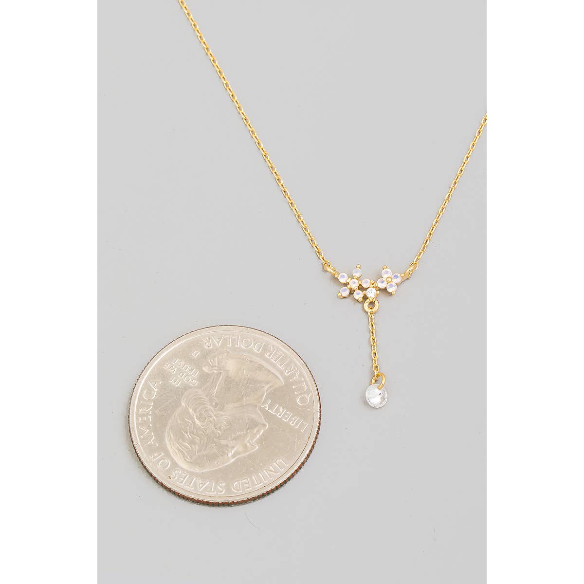 Delicate Chain Rhinestone Flower Charm Necklace: G