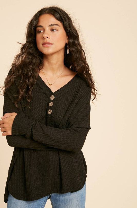 WAFFLE KNIT BUTTON UP HENLEY