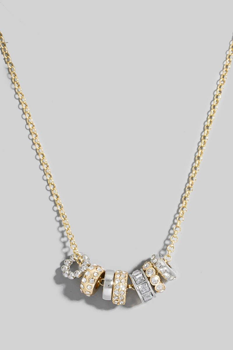 Mixed Studded Rings Charm Necklace