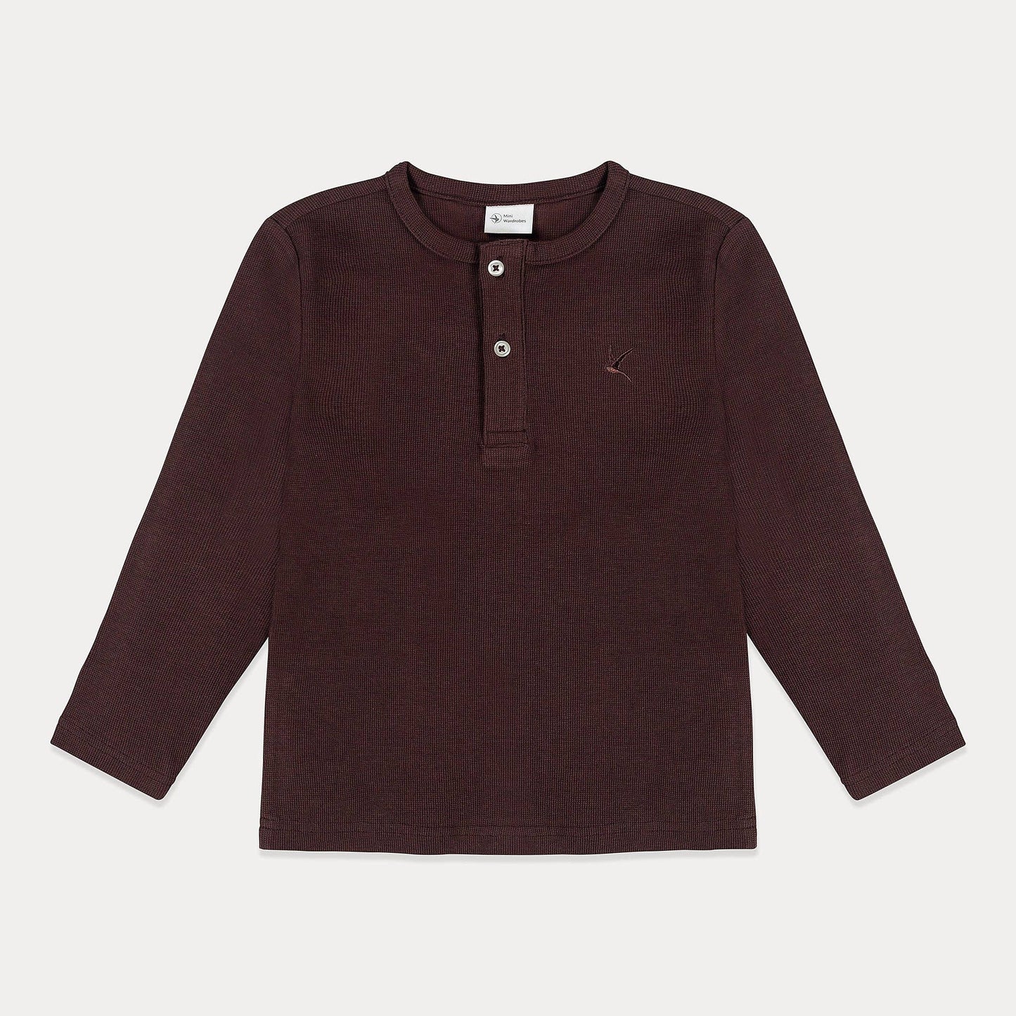 Boys Thermal Waffle Knit Shirt: Coffee Brown