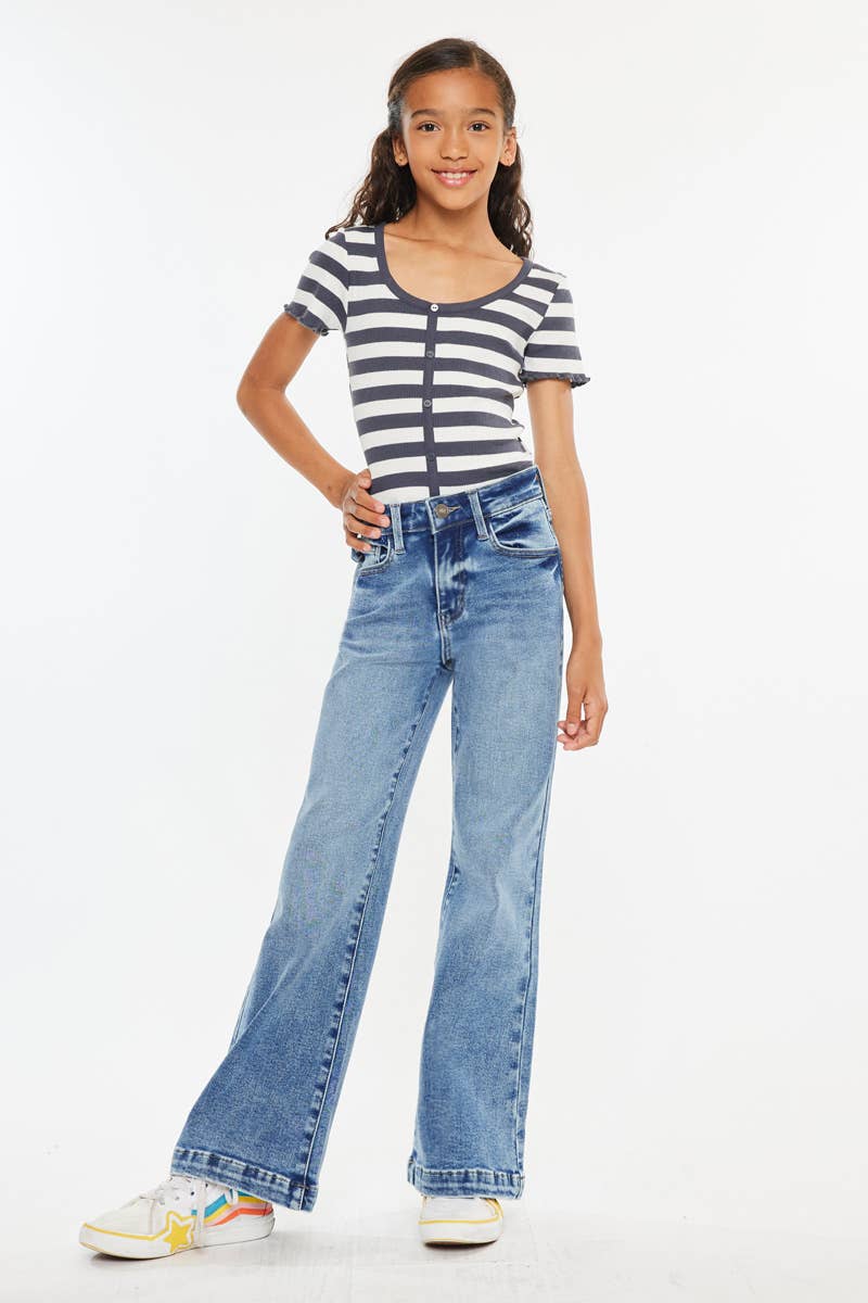 GIRLS HIGH RISE WIDE LEG FLARE JEANS