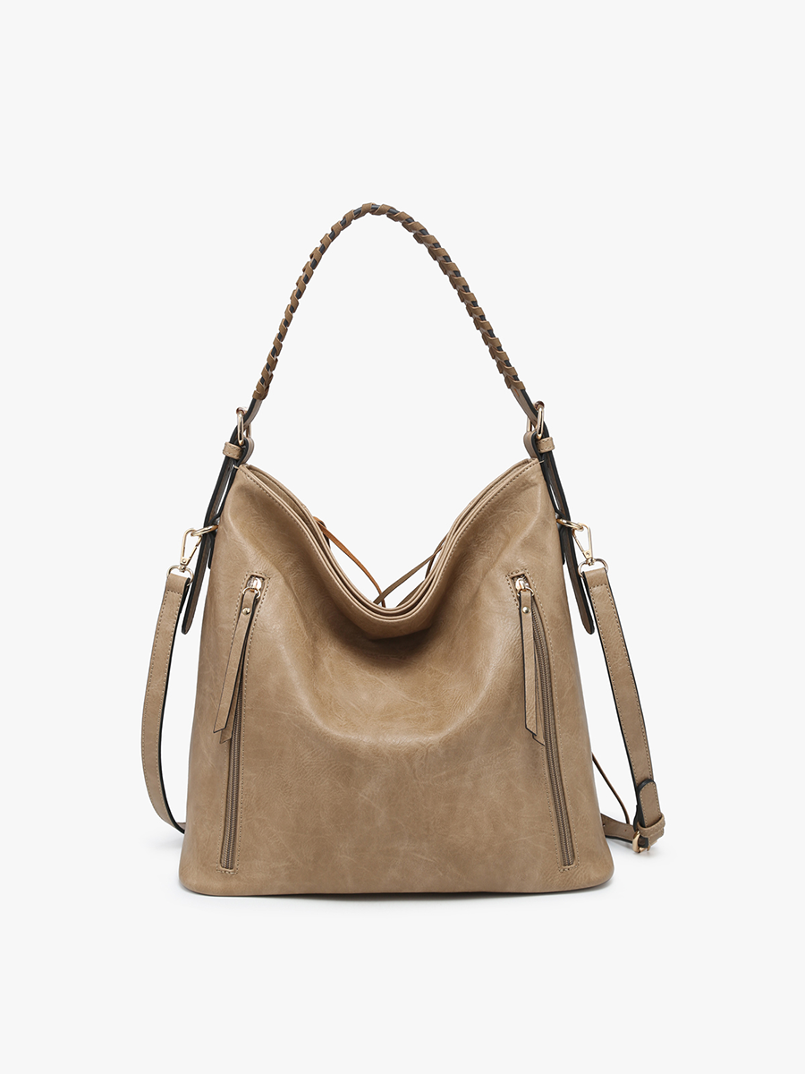 Sav Distressed Hobo w/ Fringe Detail: Taupe