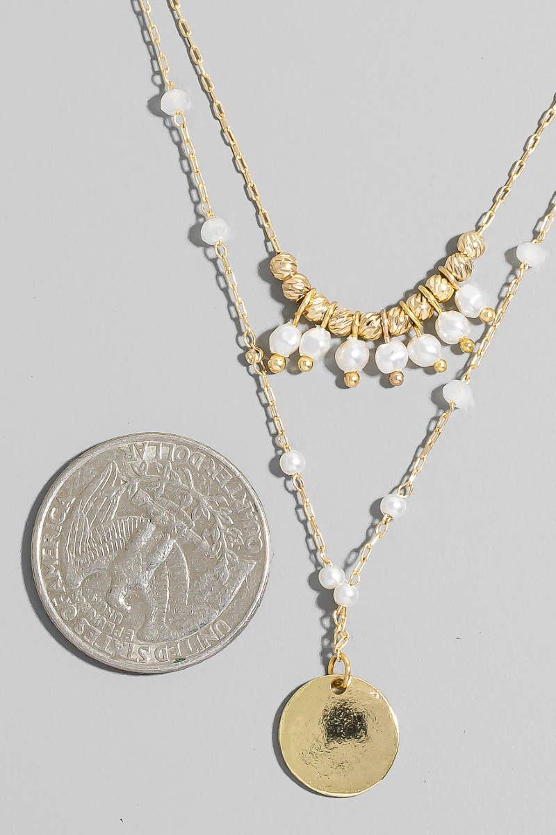 Coin Pendant Pearl Layered Necklace