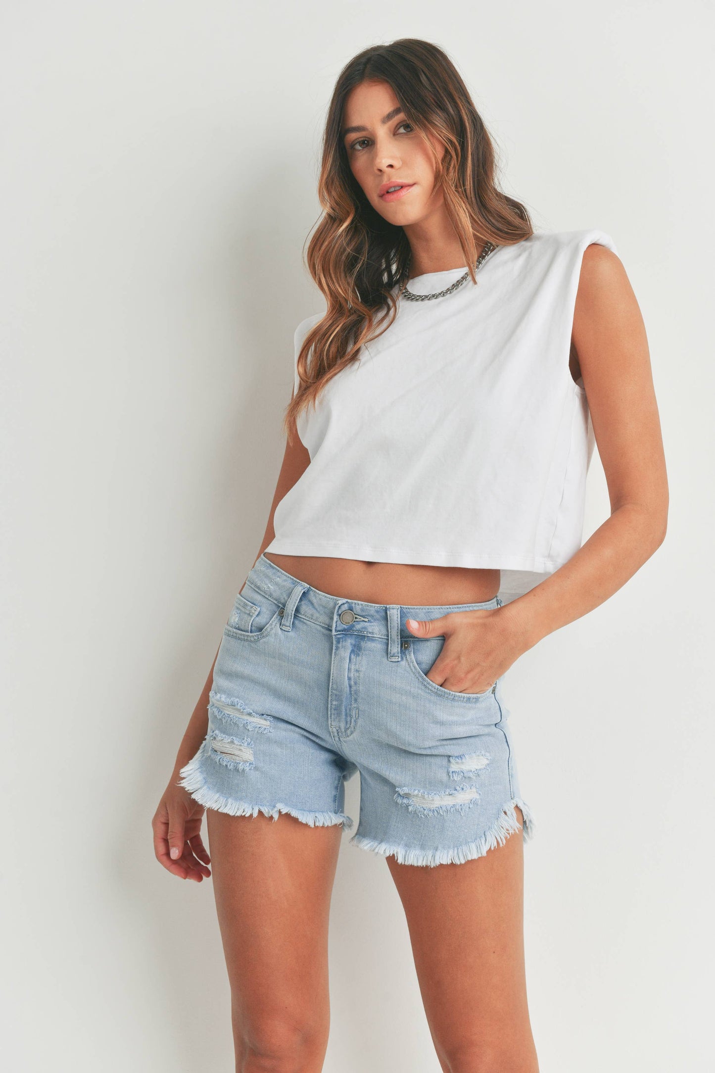 Curved Fray Hem Shorts