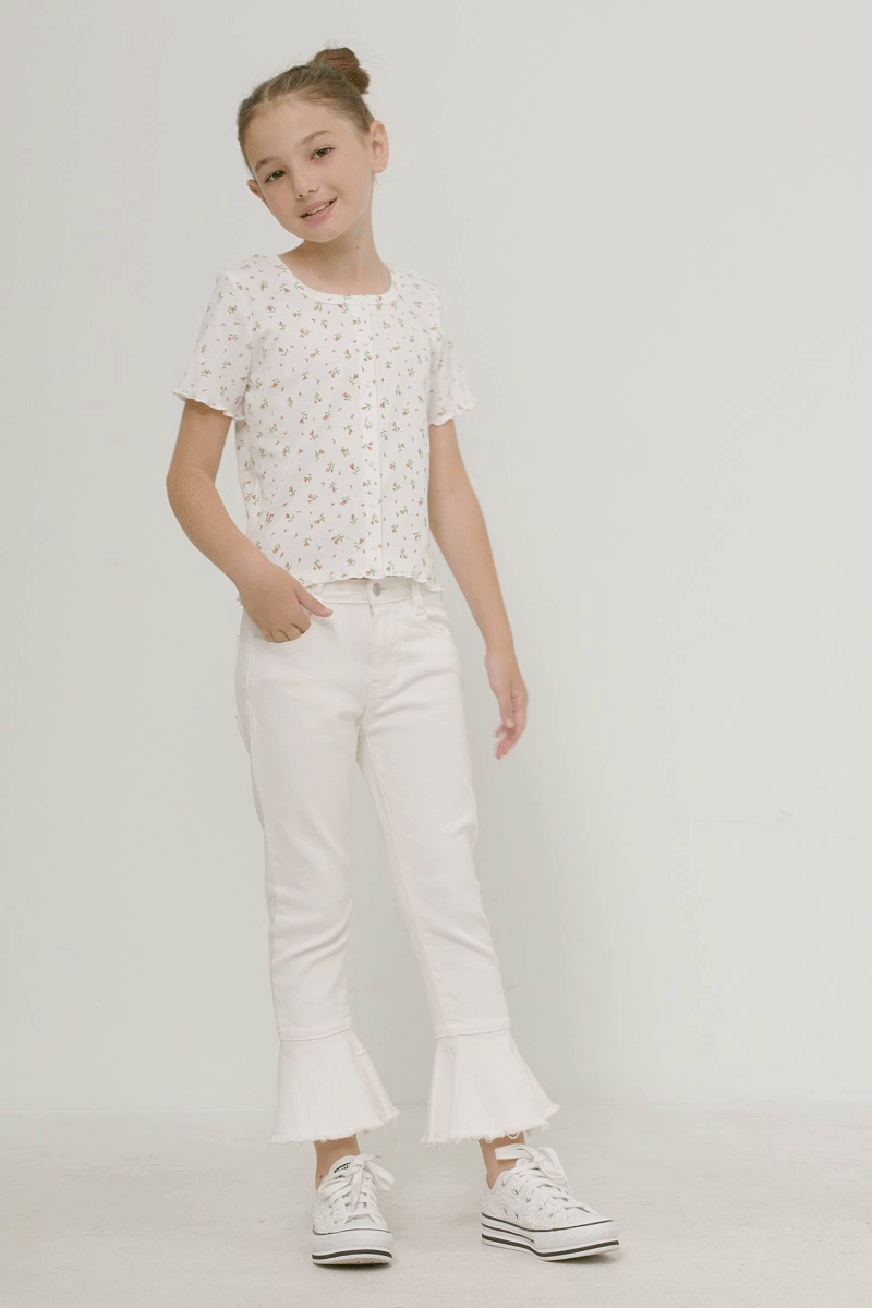 Girls Button Detail Ditsy Floral Knit T Shirt