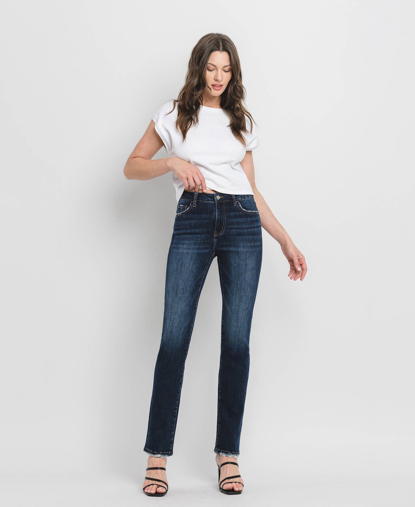 HIGH RISE LONG SLIM STRAIGHT JEANS