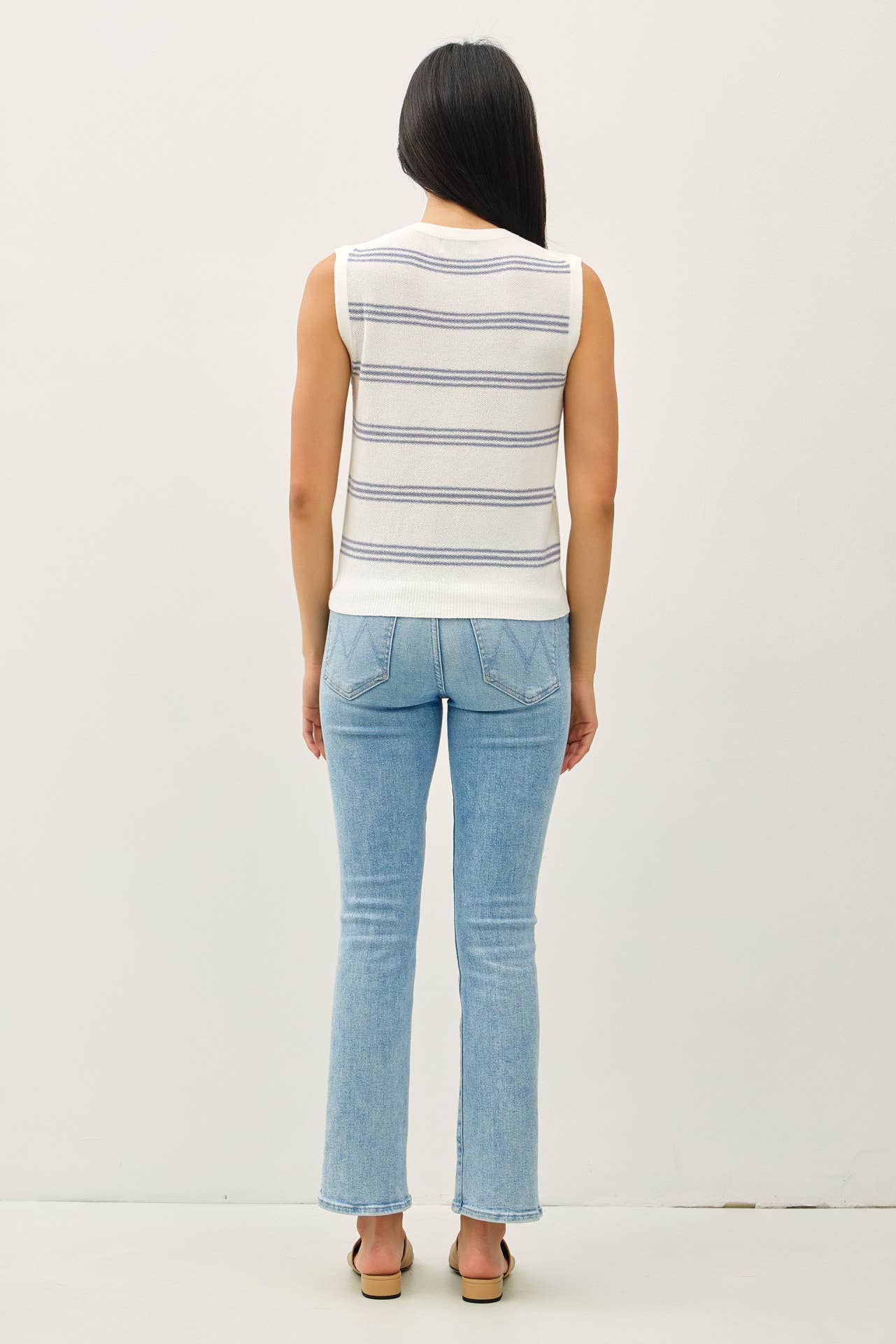 TRIPLE STRIPE SWEATER TANK: Denim