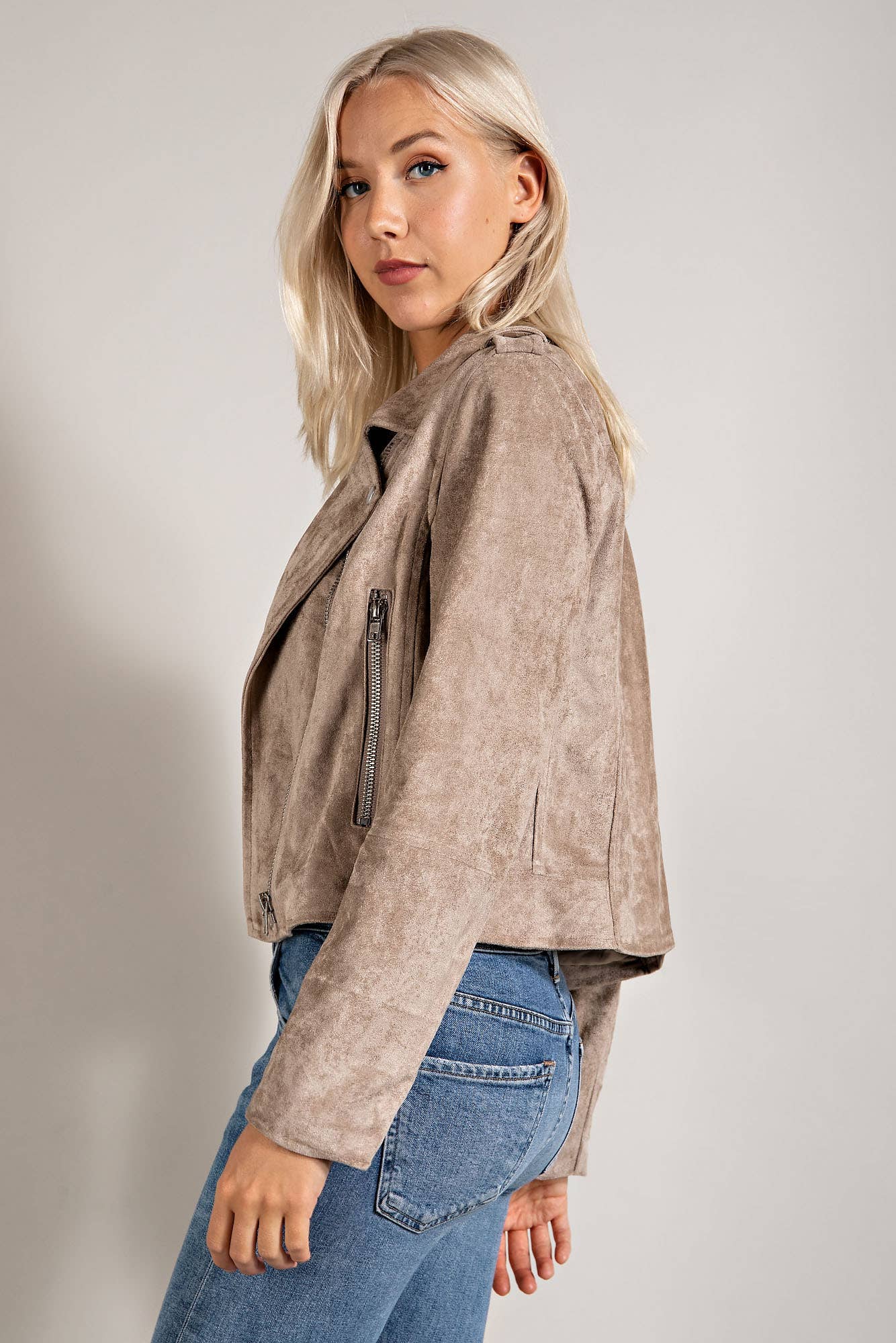 JOSIE BEIGE SUEDE ZIP JACKET