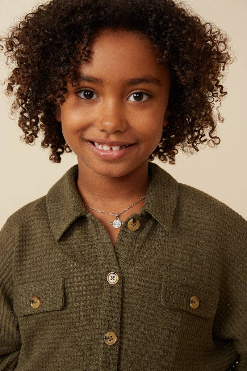 Girls Soft Waffle Knit Dolman Button Up Shirt