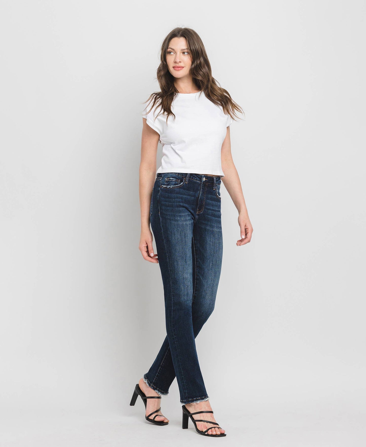 HIGH RISE LONG SLIM STRAIGHT JEANS