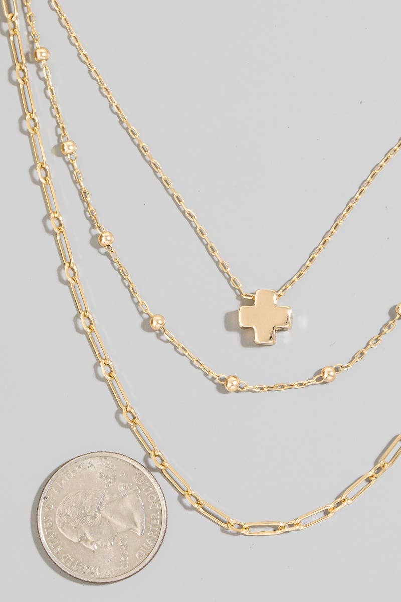 Cross Pendant Layered Chains Necklace Set: