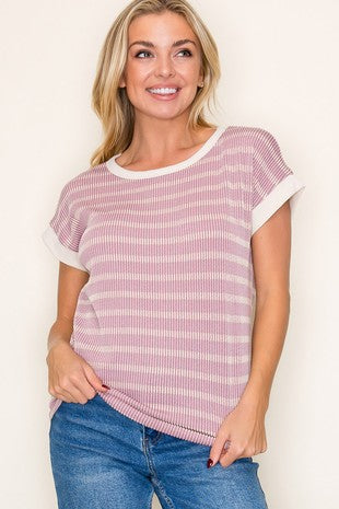 BRIGHTON COLOR TRIM STRIPE TOP
