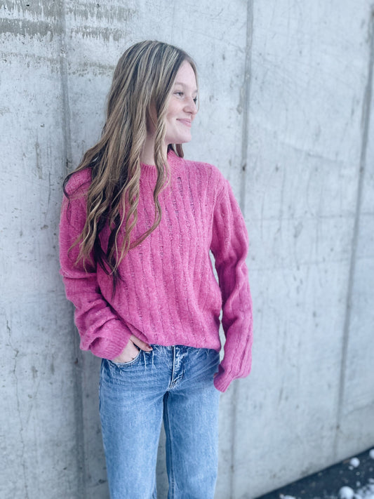 MACEY MOCK NECK PINK SWEATER