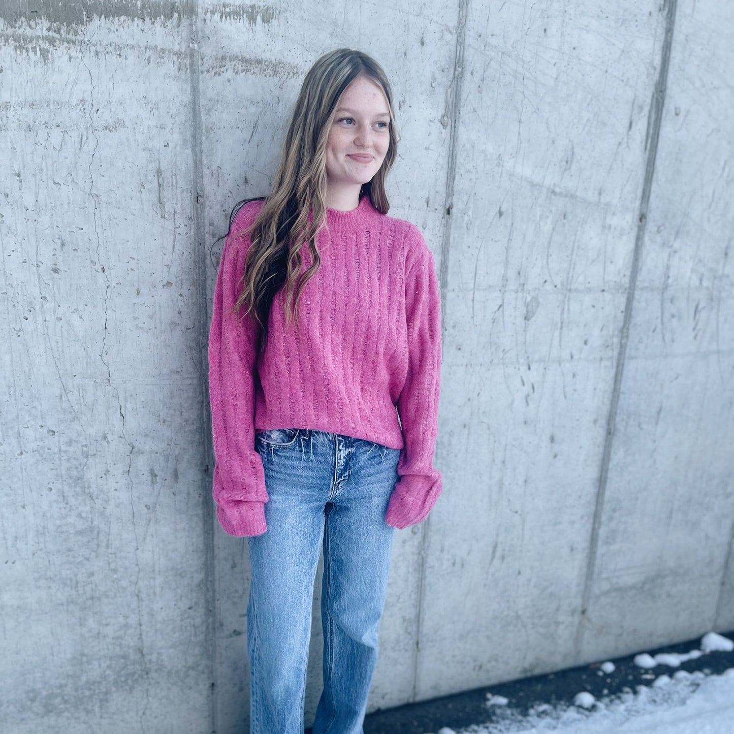MACEY MOCK NECK PINK SWEATER