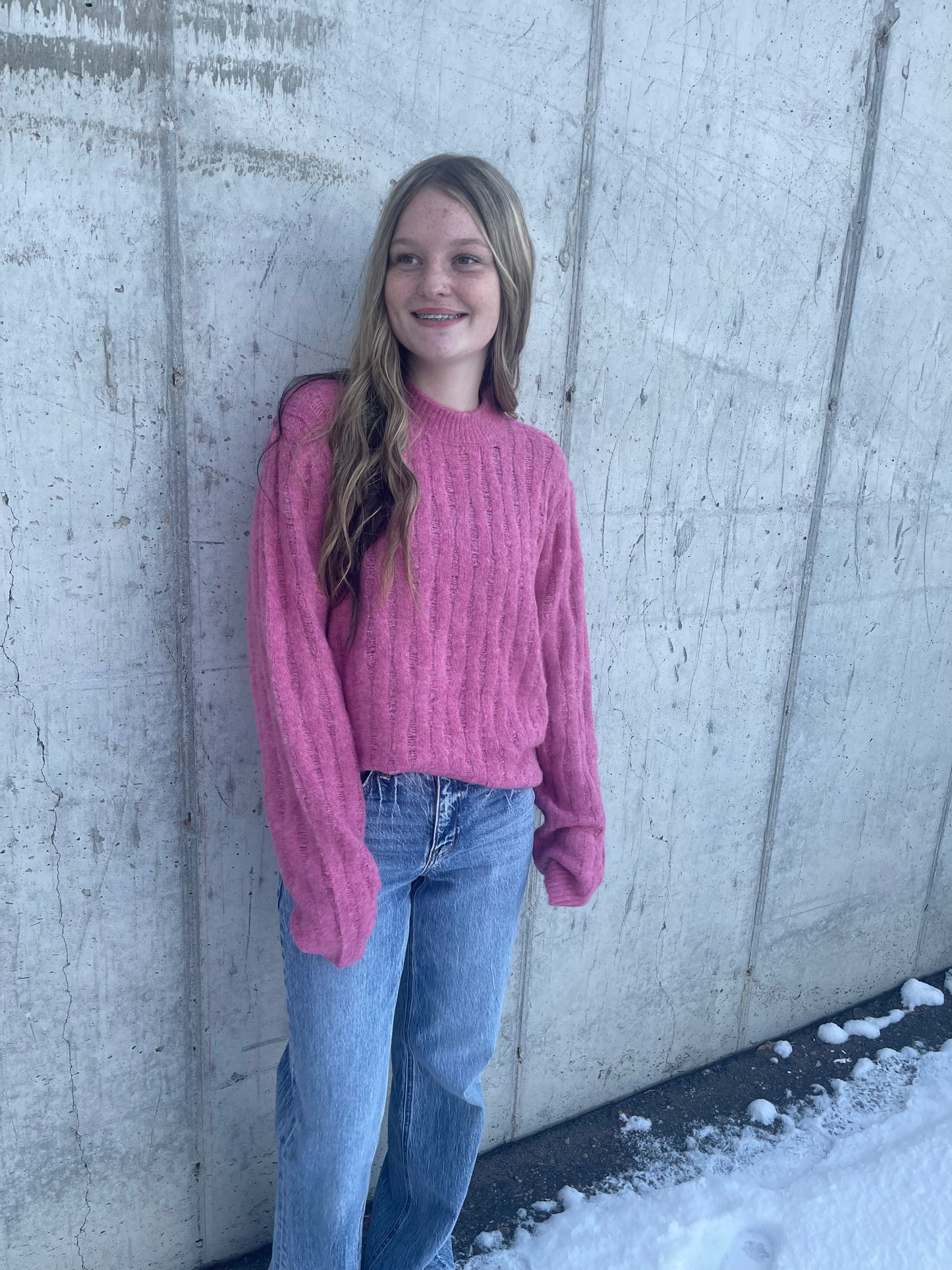 MACEY MOCK NECK PINK SWEATER