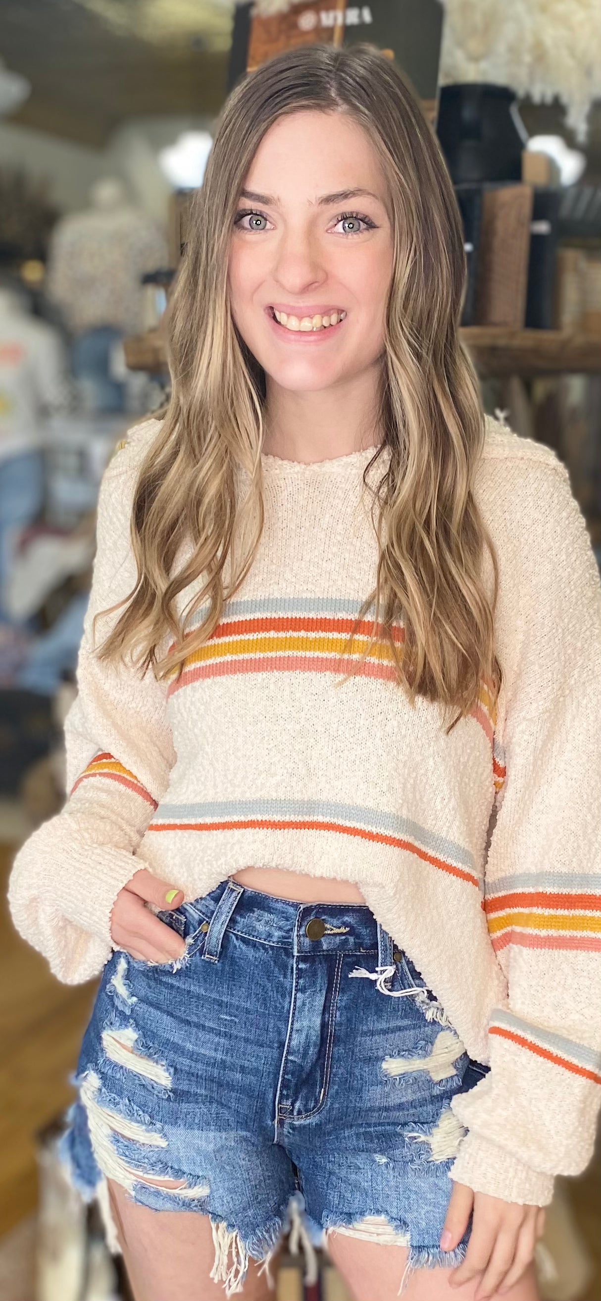Multi Color Stripe Textured Sweater Hoodie