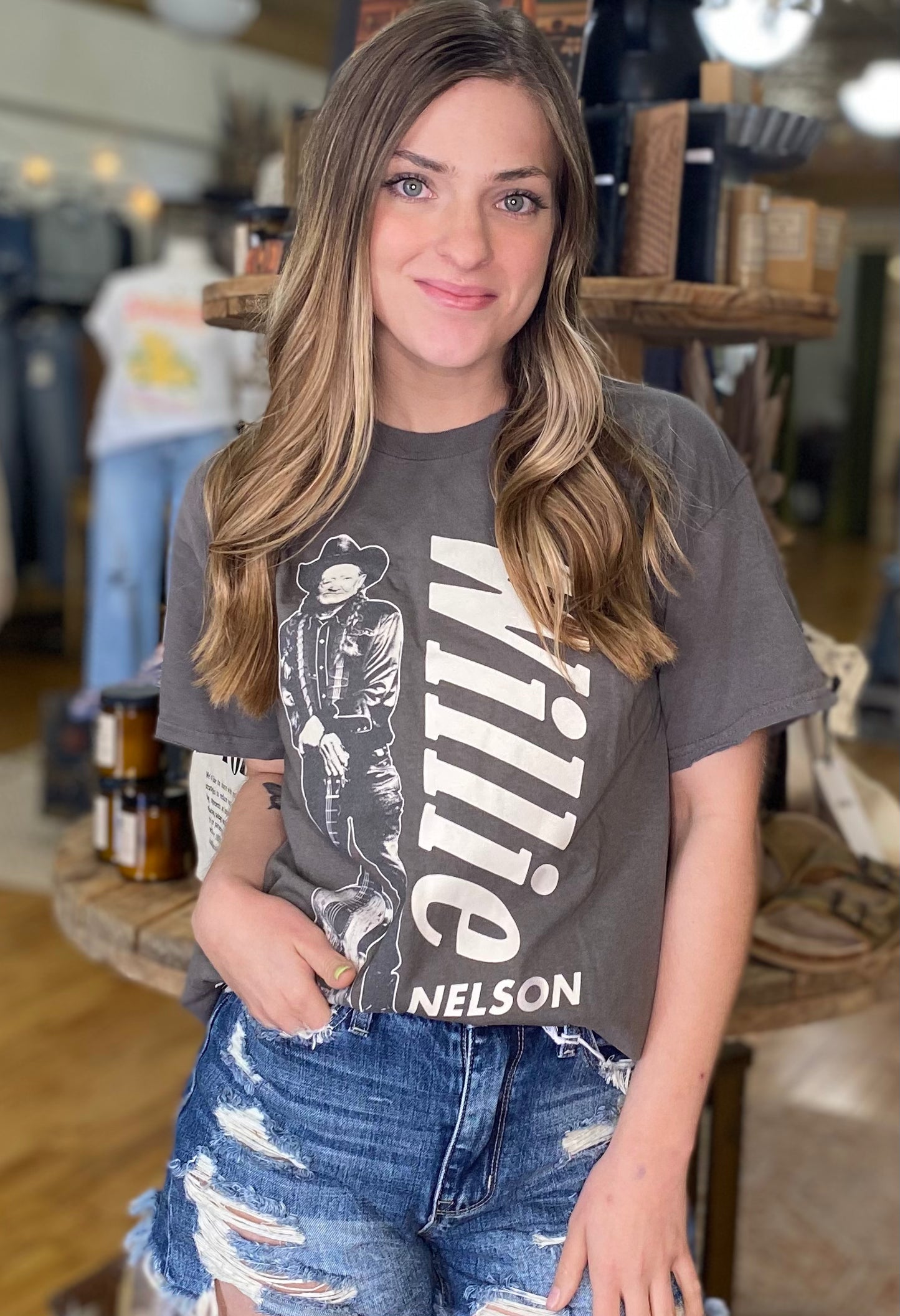 Willie Nelson Charcoal Thrifted Licensed Graphic Tee