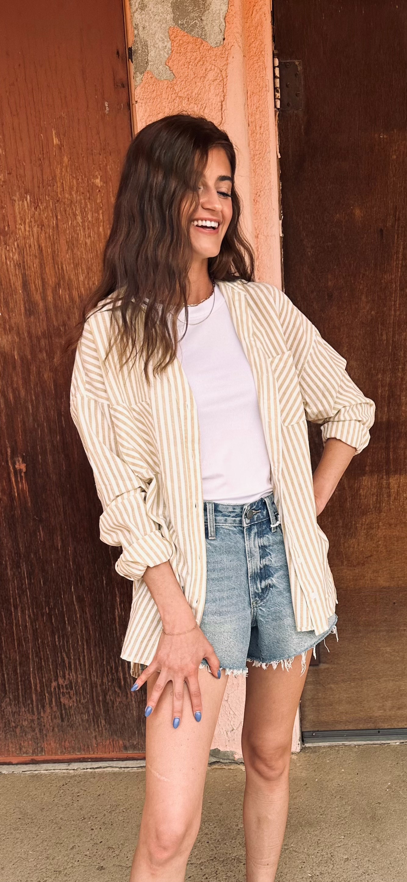 LANA STRIPED PATTERN BUTTON DOWN SHIRT