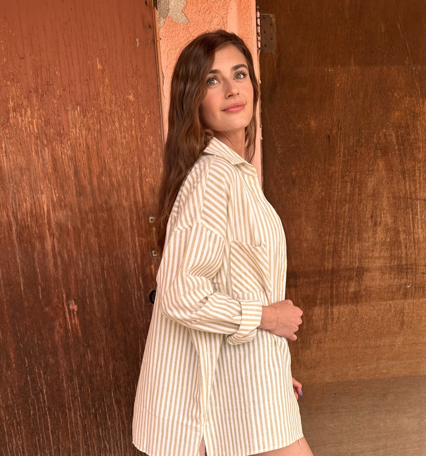 LANA STRIPED PATTERN BUTTON DOWN SHIRT