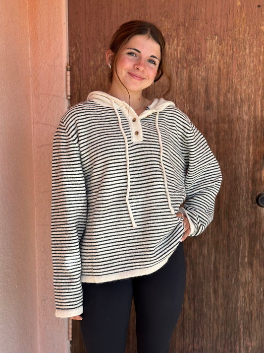 HENLEY BLACK AND WHITE STRIPED HOODIE