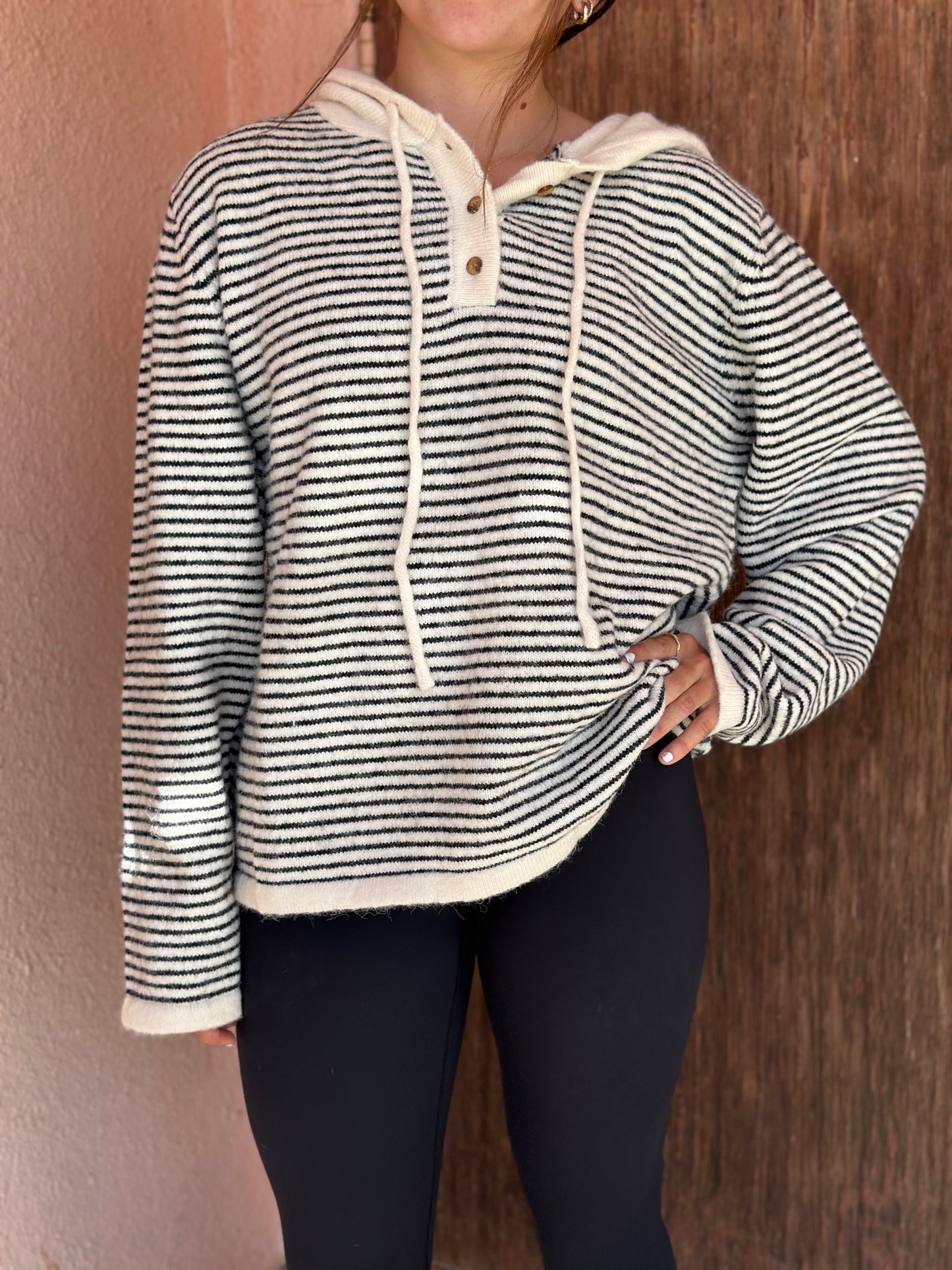 HENLEY BLACK AND WHITE STRIPED HOODIE