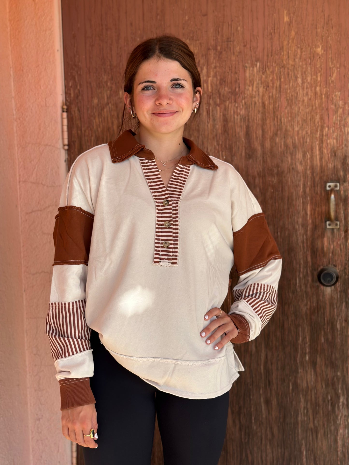 GINNY CHESNUT COLLAR KNIT TOP